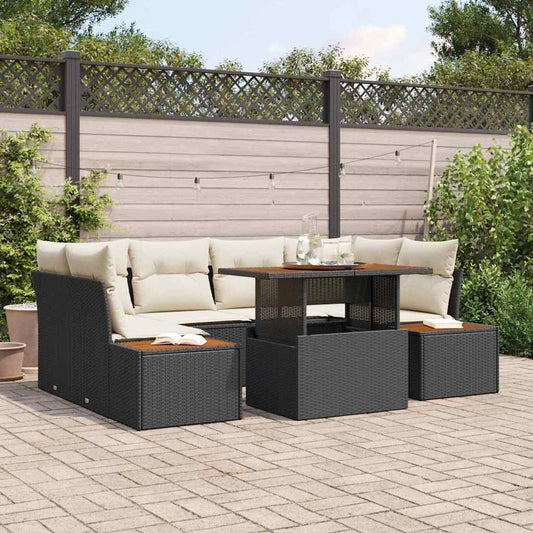 Garten-Sofa-Set mit Speicher 7 pcs Schwarz Poly Rattan