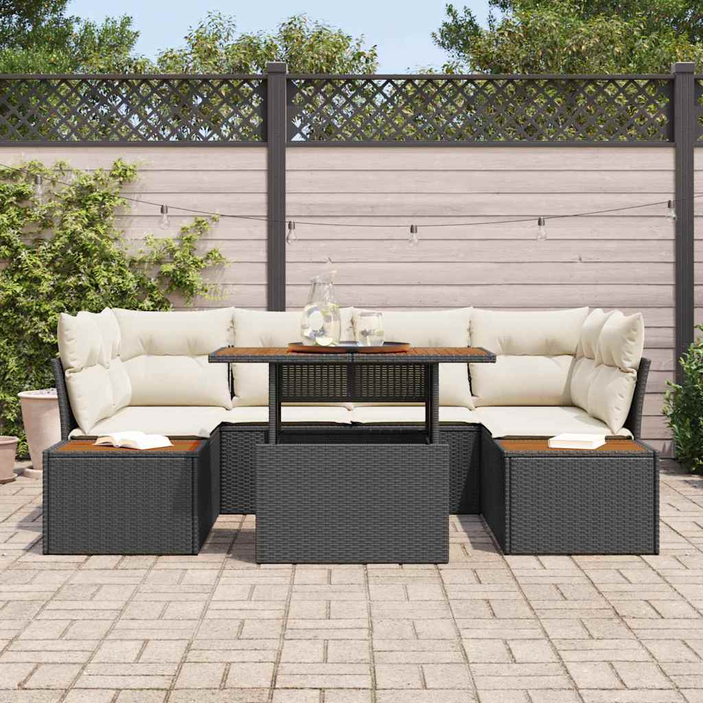 Garten-Sofa-Set mit Speicher 7 pcs Schwarz Poly Rattan