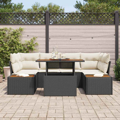 Garten-Sofa-Set mit Speicher 7 pcs Schwarz Poly Rattan