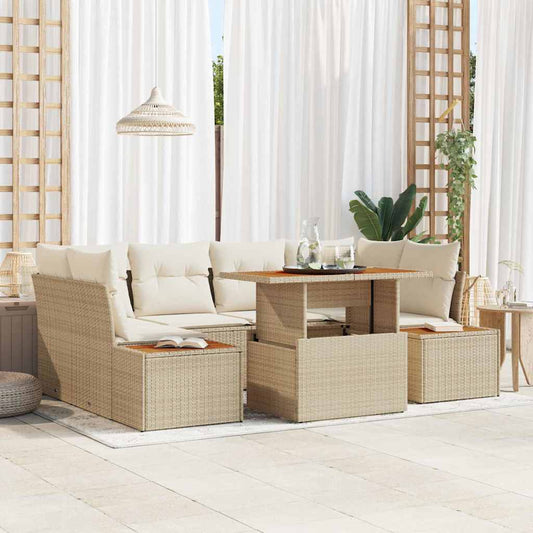 Garten-Sofa-Set mit Speicher 7 pcs Beige Poly Rattan