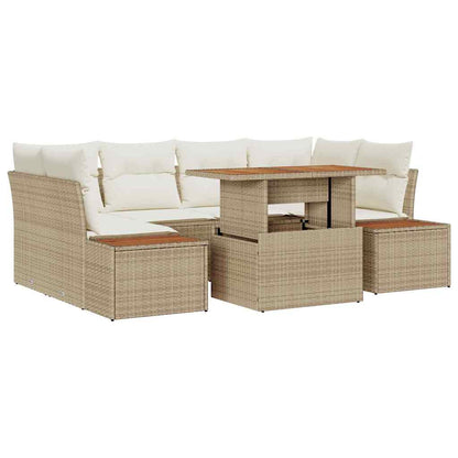 Garten-Sofa-Set mit Speicher 7 pcs Beige Poly Rattan