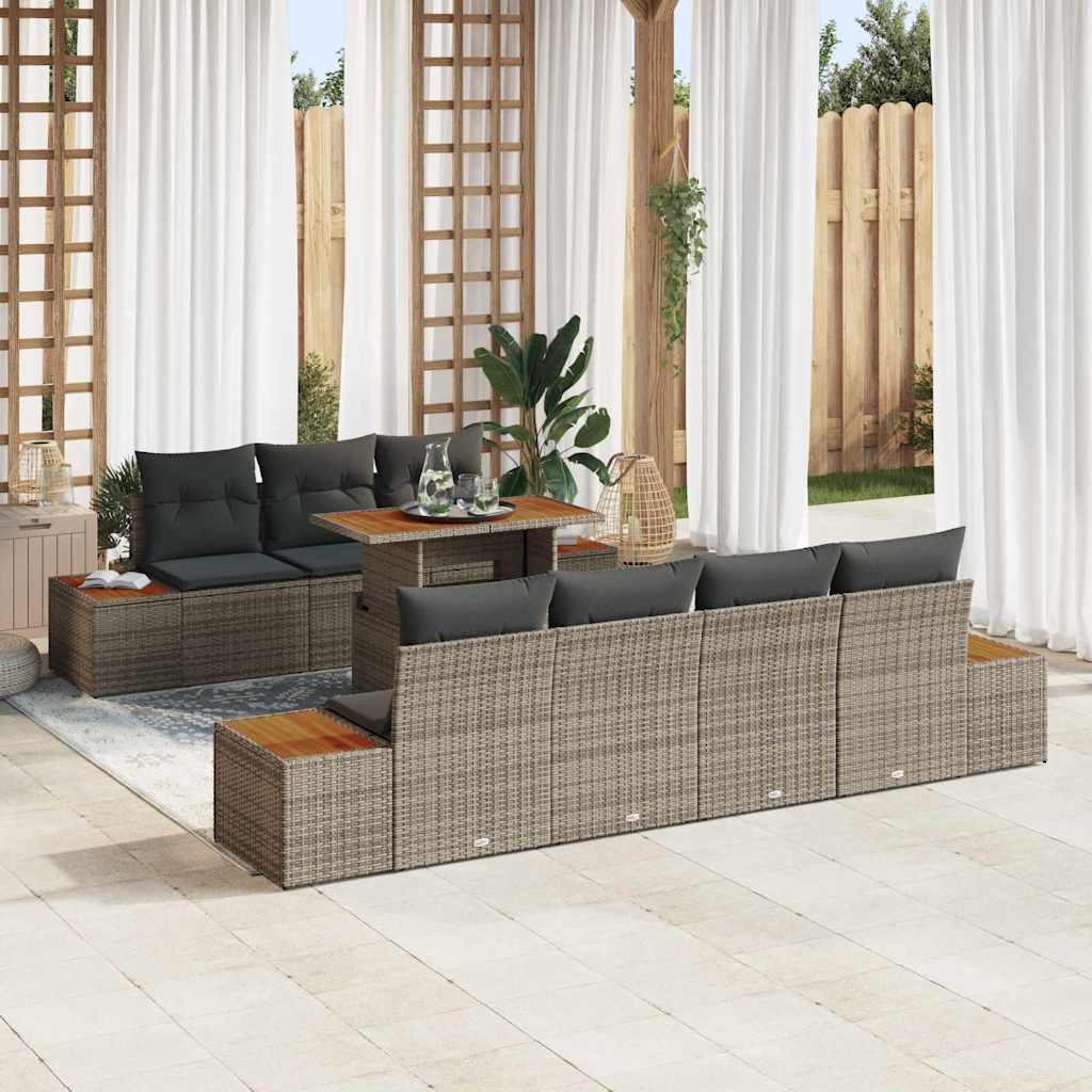 Garten-Sofa-Set mit Speicher 8 pcs Grau Poly Rattan