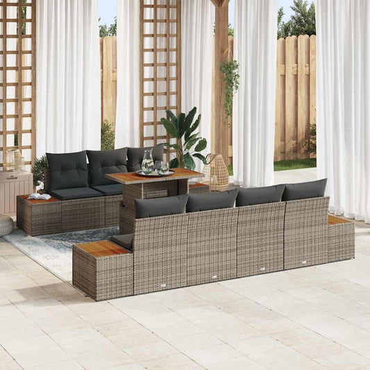 Garten-Sofa-Set mit Speicher 8 pcs Grau Poly Rattan