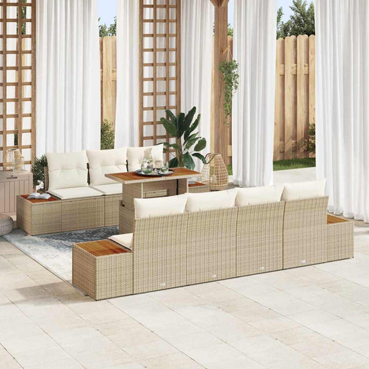 Garten-Sofa-Set mit Speicher 8 pcs Beige Poly Rattan