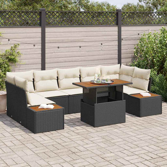 Garten-Sofa-Set mit Speicher 8 pcs Schwarz Poly Rattan