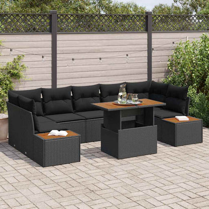 Garten-Sofa-Set mit Speicher 8 pcs Schwarz Poly Rattan