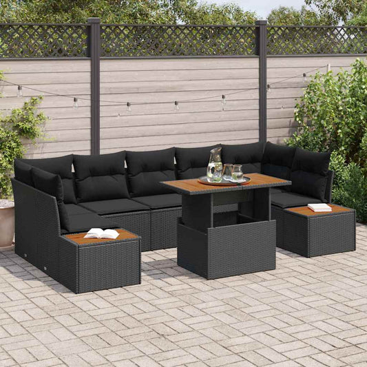 Garten-Sofa-Set mit Speicher 8 pcs Schwarz Poly Rattan
