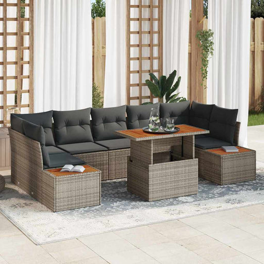 Garten-Sofa-Set mit Speicher 8 pcs Grau Poly Rattan