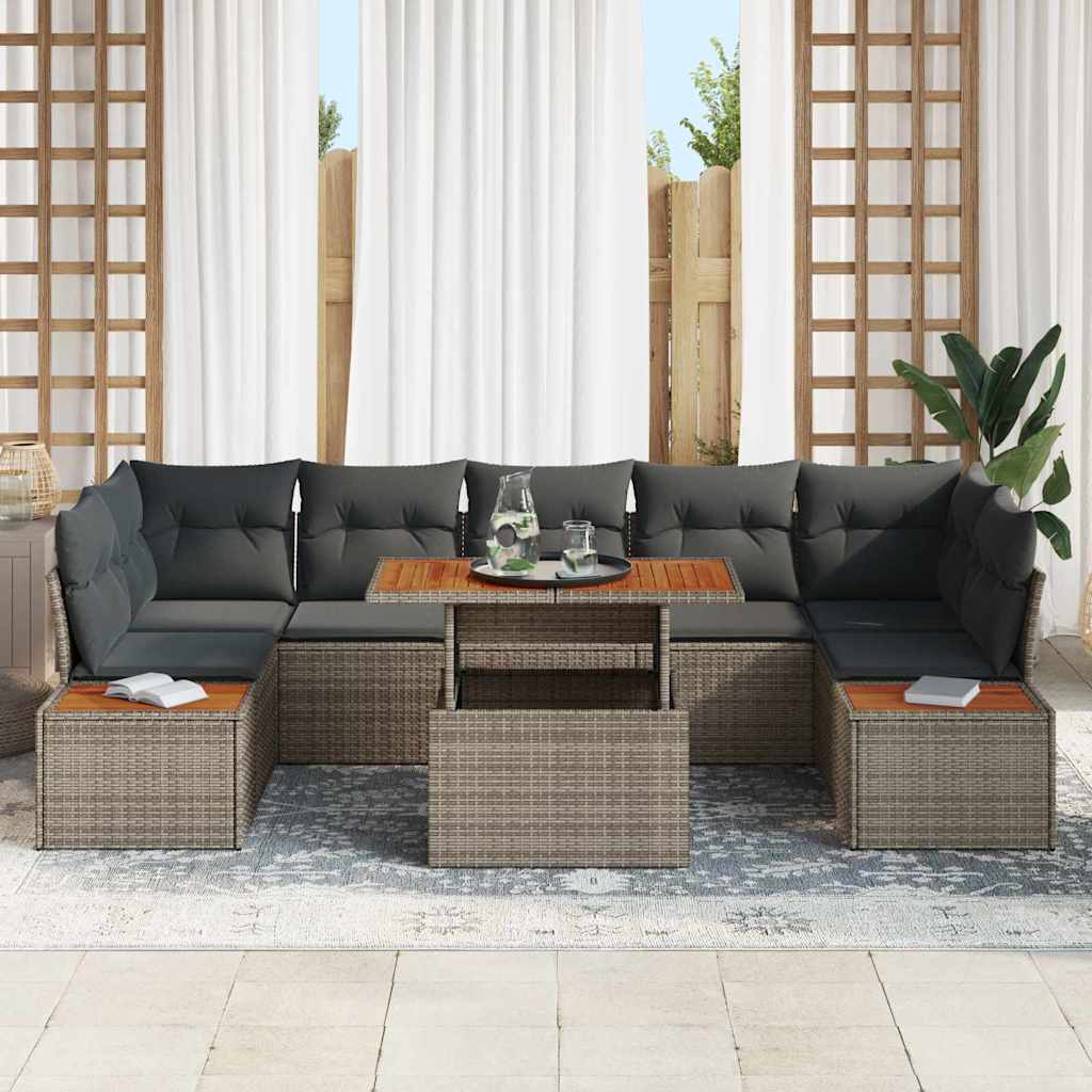 Garten-Sofa-Set mit Speicher 8 pcs Grau Poly Rattan