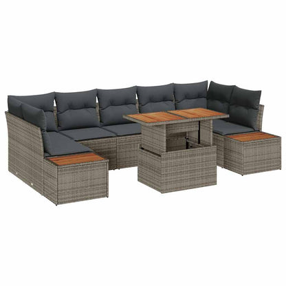 Garten-Sofa-Set mit Speicher 8 pcs Grau Poly Rattan