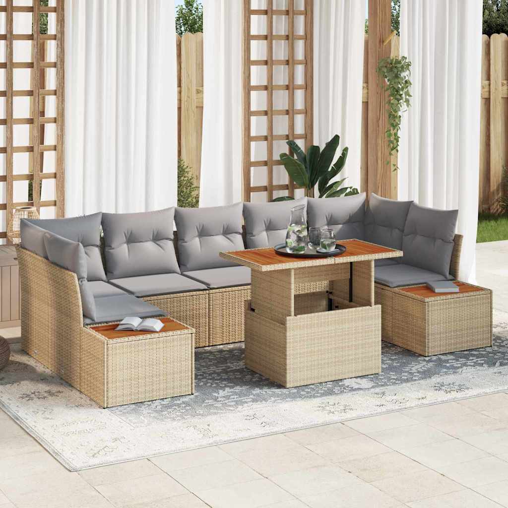 Garten-Sofa-Set mit Speicher 8 pcs Beige Poly Rattan