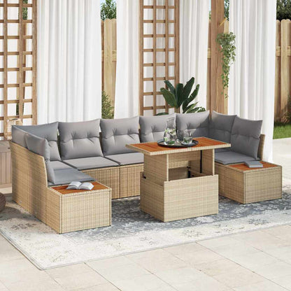 Garten-Sofa-Set mit Speicher 8 pcs Beige Poly Rattan