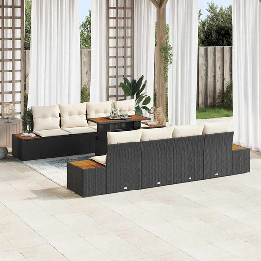Garten-Sofa-Set mit Speicher 9 pcs Schwarz Poly Rattan