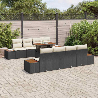 Garten-Sofa-Set mit Speicher 9 pcs Schwarz Poly Rattan