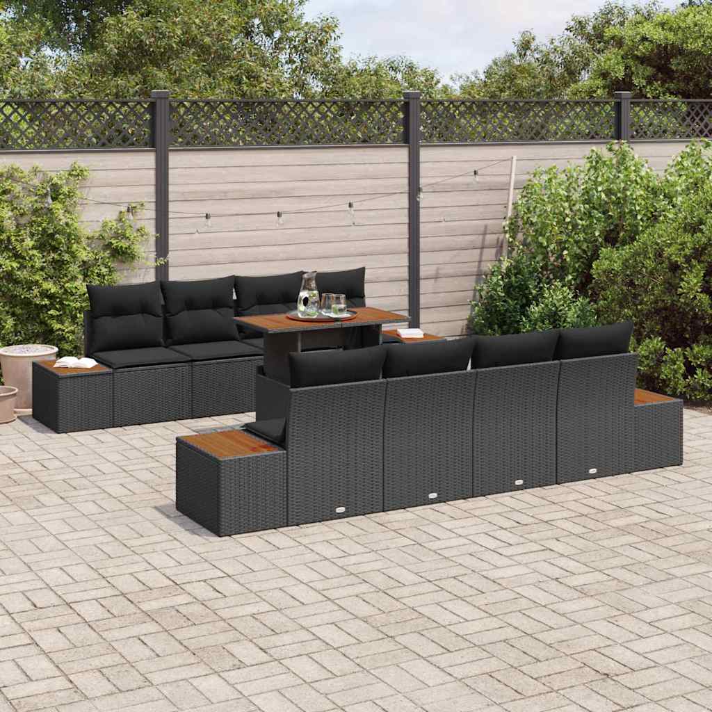 Garten-Sofa-Set mit Speicher 9 pcs Schwarz Poly Rattan