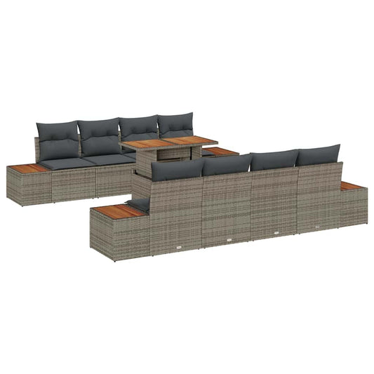 Garten-Sofa-Set mit Speicher 9 pcs Grau Poly Rattan