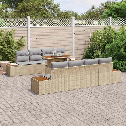 Garten-Sofa-Set mit Speicher 9 pcs Beige Poly Rattan