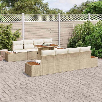 Garten-Sofa-Set mit Speicher 9 pcs Beige Poly Rattan