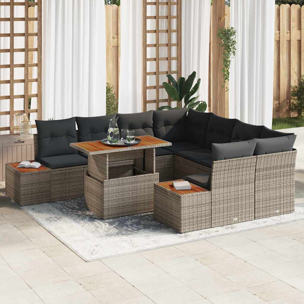 Garten-Sofa-Set mit Speicher 9 pcs Grau Poly Rattan