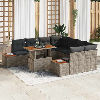 Garten-Sofa-Set mit Speicher 9 pcs Grau Poly Rattan