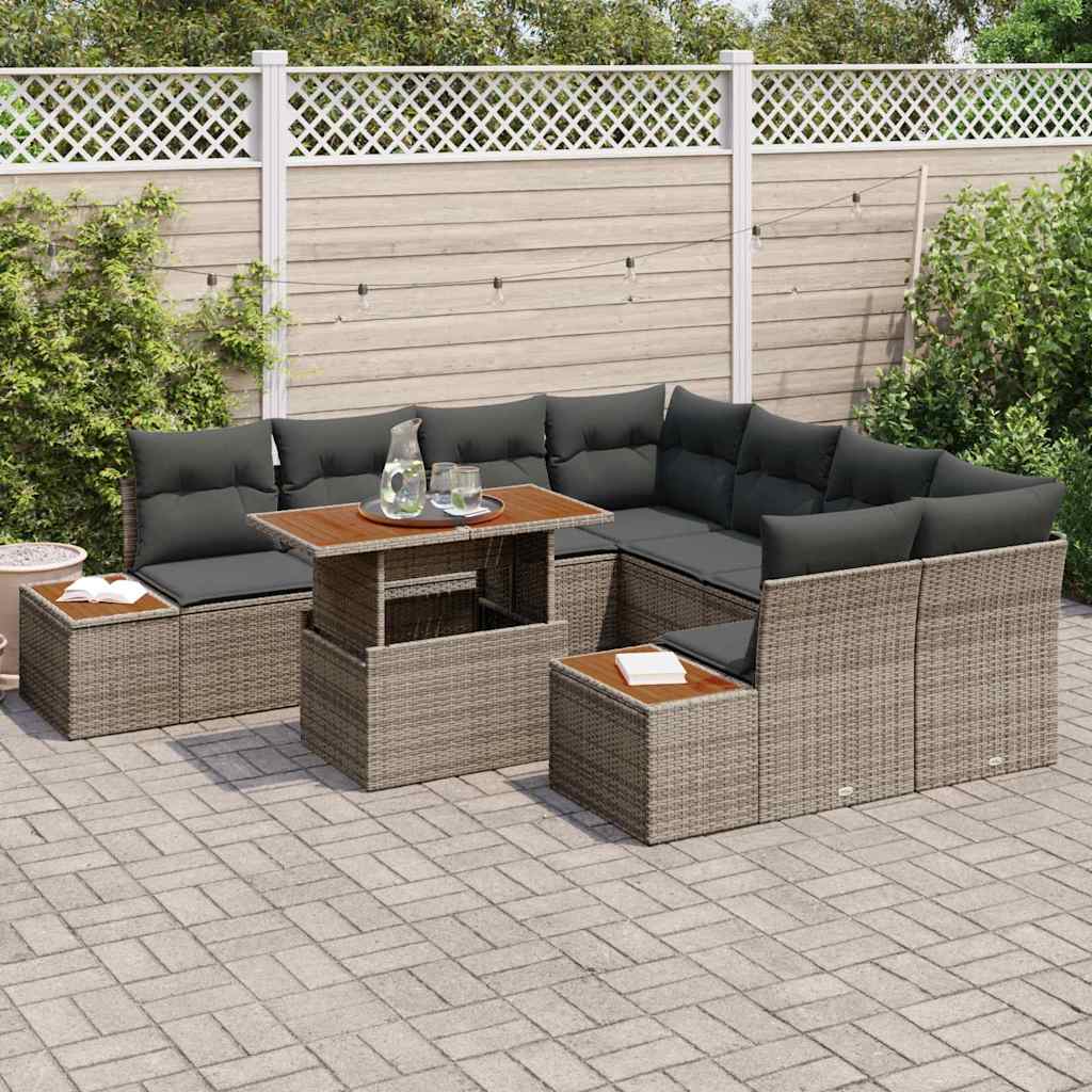 Garten-Sofa-Set mit Speicher 9 pcs Grau Poly Rattan