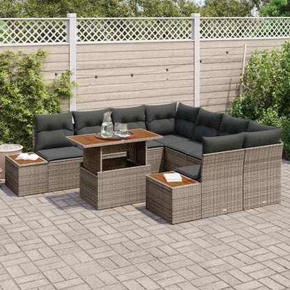 Garten-Sofa-Set mit Speicher 9 pcs Grau Poly Rattan