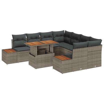 Garten-Sofa-Set mit Speicher 9 pcs Grau Poly Rattan