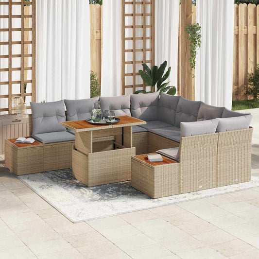 Garten-Sofa-Set mit Speicher 9 pcs Beige Poly Rattan