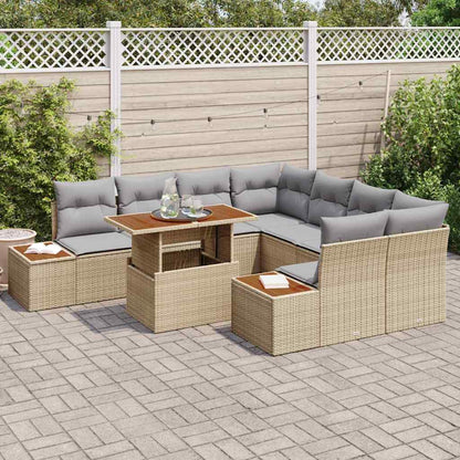 Garten-Sofa-Set mit Speicher 9 pcs Beige Poly Rattan