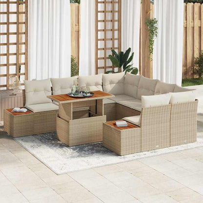 Garten-Sofa-Set mit Speicher 9 pcs Beige Poly Rattan