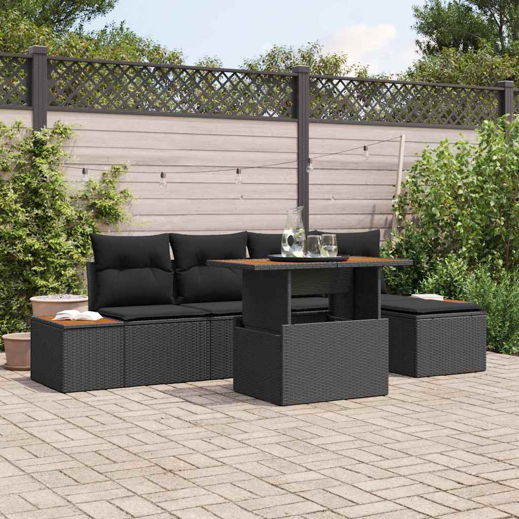 Garten-Sofa-Set mit Speicher 6 pcs Schwarz Poly Rattan