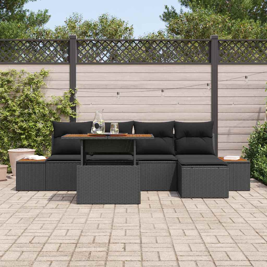 Garten-Sofa-Set mit Speicher 6 pcs Schwarz Poly Rattan