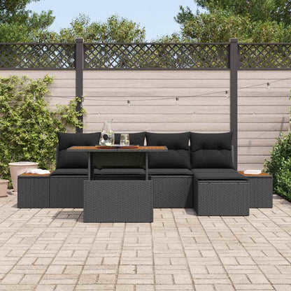 Garten-Sofa-Set mit Speicher 6 pcs Schwarz Poly Rattan