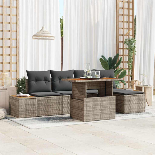 Garten-Sofa-Set mit Speicher 6 pcs Grau Poly Rattan
