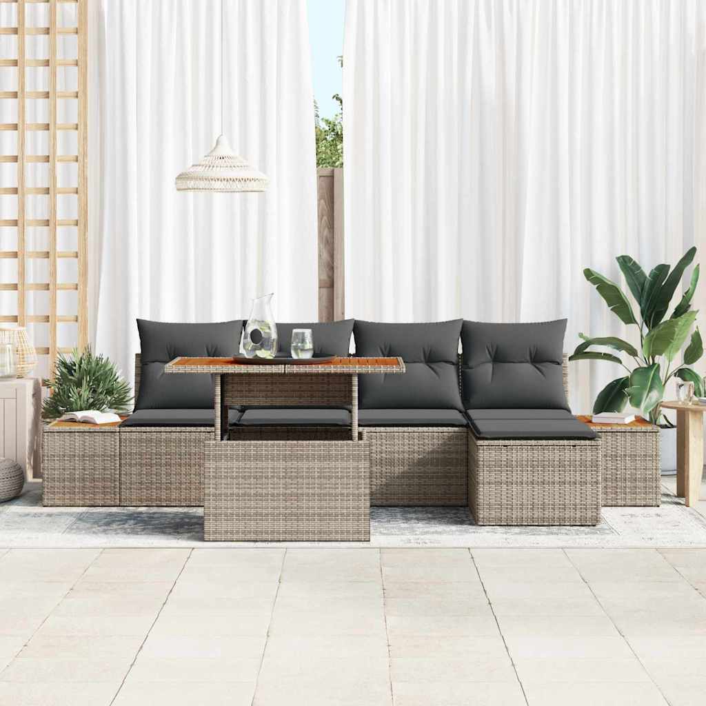 Garten-Sofa-Set mit Speicher 6 pcs Grau Poly Rattan