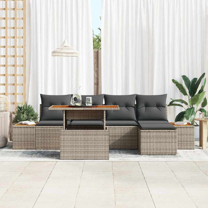 Garten-Sofa-Set mit Speicher 6 pcs Grau Poly Rattan