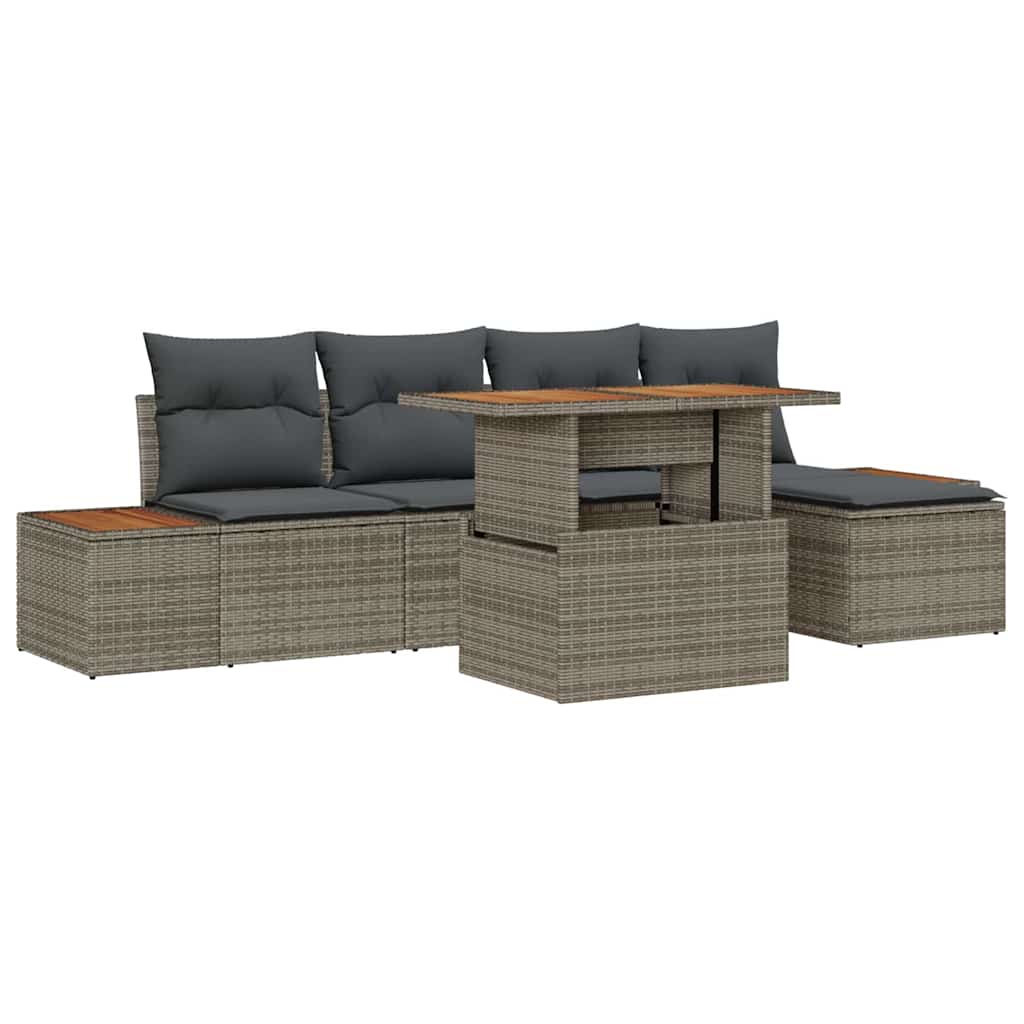 Garten-Sofa-Set mit Speicher 6 pcs Grau Poly Rattan