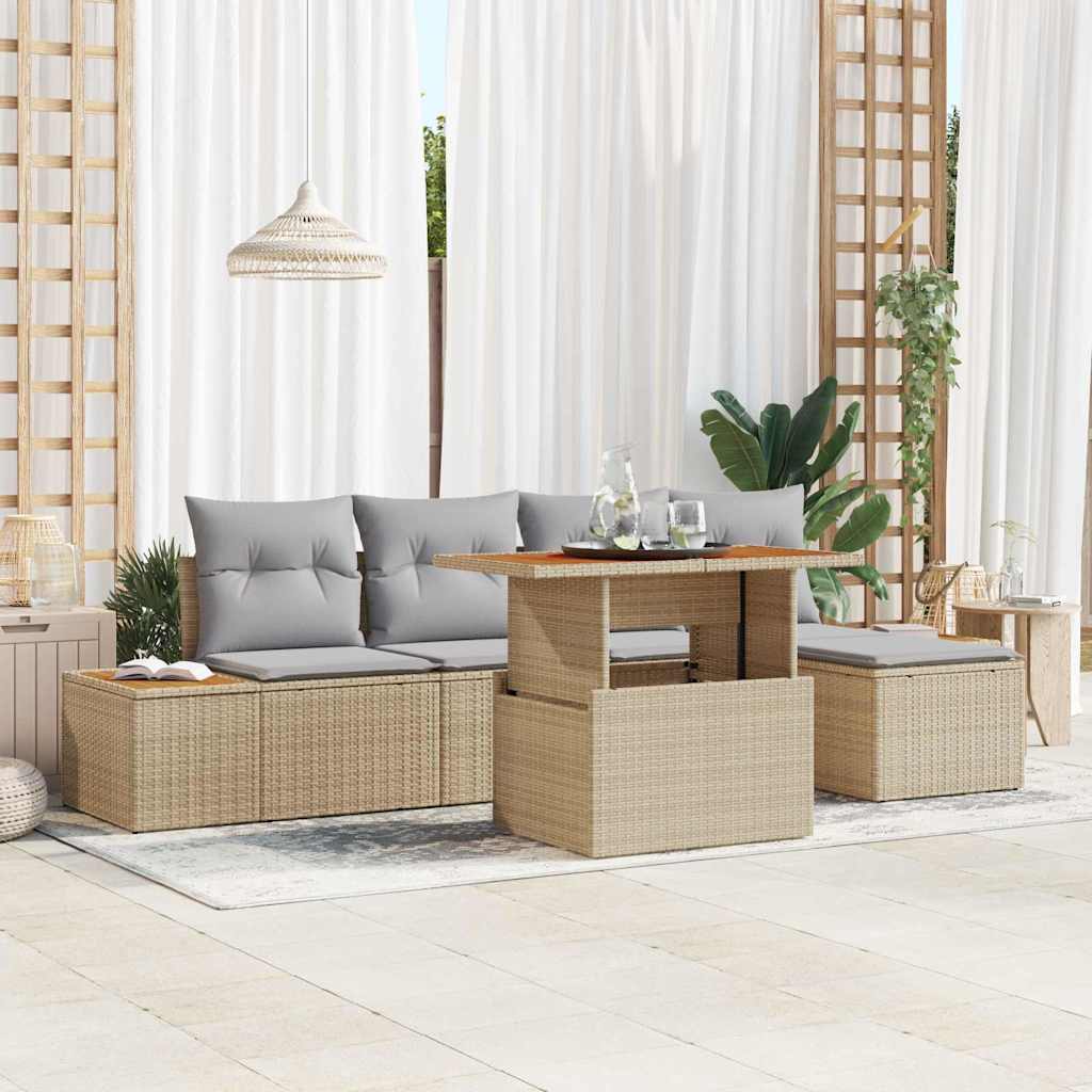 Garten-Sofa-Set mit Speicher 6 pcs Beige Poly Rattan