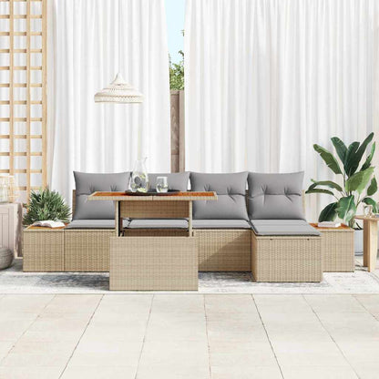 Garten-Sofa-Set mit Speicher 6 pcs Beige Poly Rattan