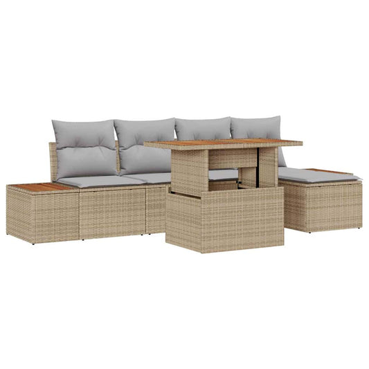 Garten-Sofa-Set mit Speicher 6 pcs Beige Poly Rattan