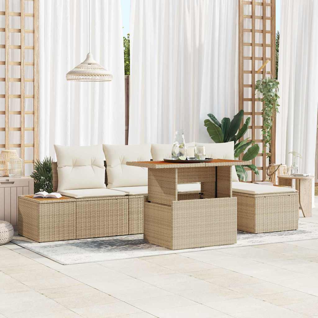 Garten-Sofa-Set mit Speicher 6 pcs Beige Poly Rattan