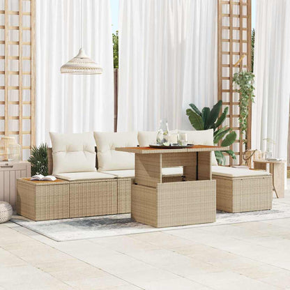 Garten-Sofa-Set mit Speicher 6 pcs Beige Poly Rattan