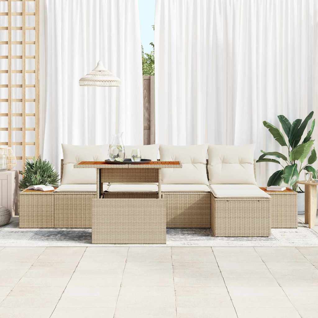 Garten-Sofa-Set mit Speicher 6 pcs Beige Poly Rattan
