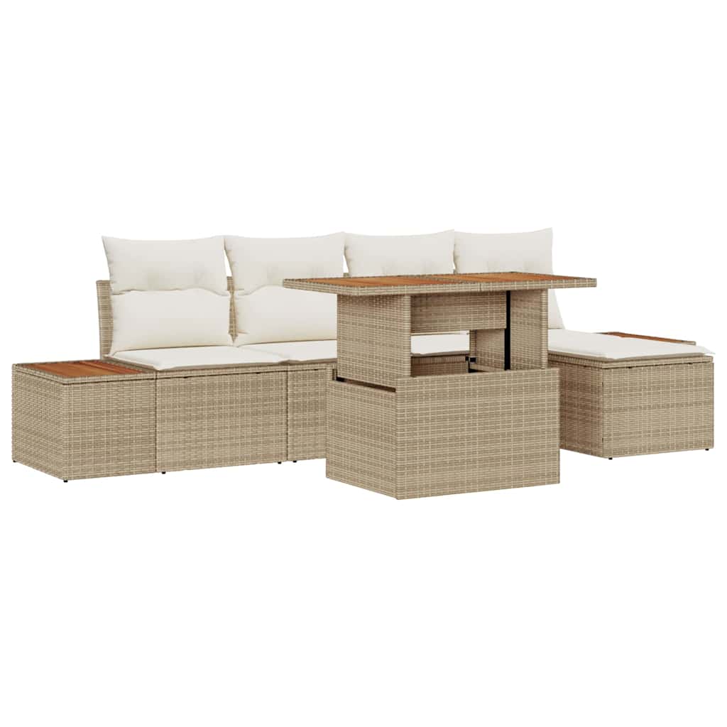Garten-Sofa-Set mit Speicher 6 pcs Beige Poly Rattan