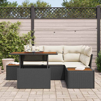 Garten-Sofa-Set mit Speicher 5 pcs Schwarz Poly Rattan