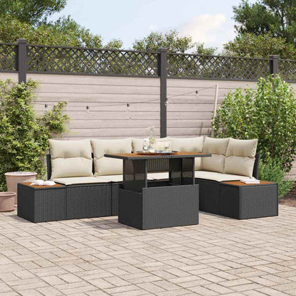 Garten-Sofa-Set mit Speicher 6 pcs Schwarz Poly Rattan