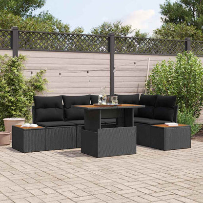 Garten-Sofa-Set mit Speicher 6 pcs Schwarz Poly Rattan