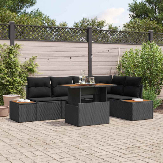 Garten-Sofa-Set mit Speicher 6 pcs Schwarz Poly Rattan