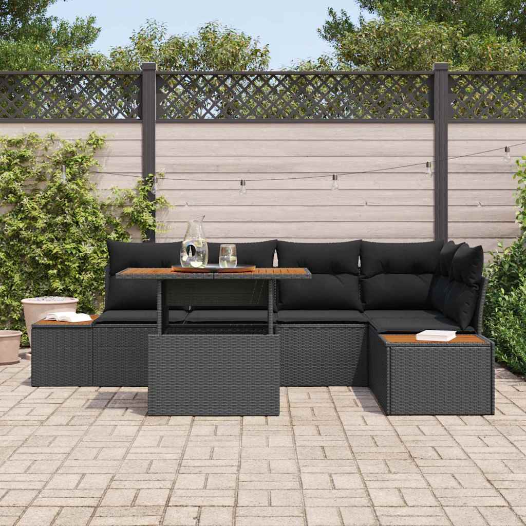 Garten-Sofa-Set mit Speicher 6 pcs Schwarz Poly Rattan