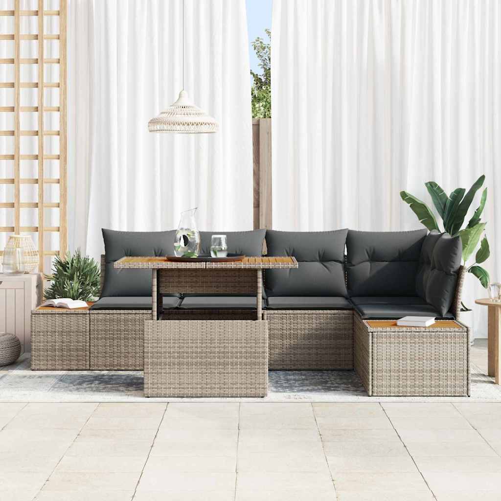 Garten-Sofa-Set mit Speicher 6 pcs Grau Poly Rattan